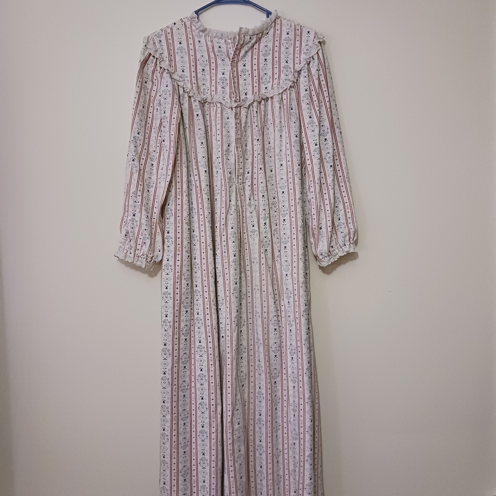 L.L. Bean Long Floral Stripe Nightgown in Cream and Pink